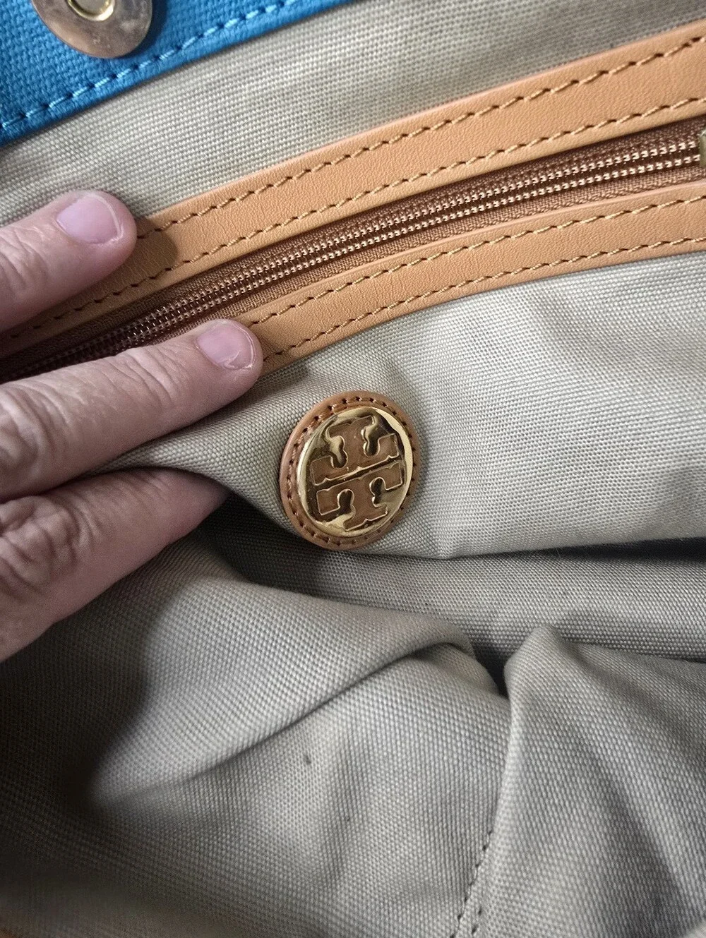 Tory Burch Jaden Canvas Tote Bag - Blue & Brown